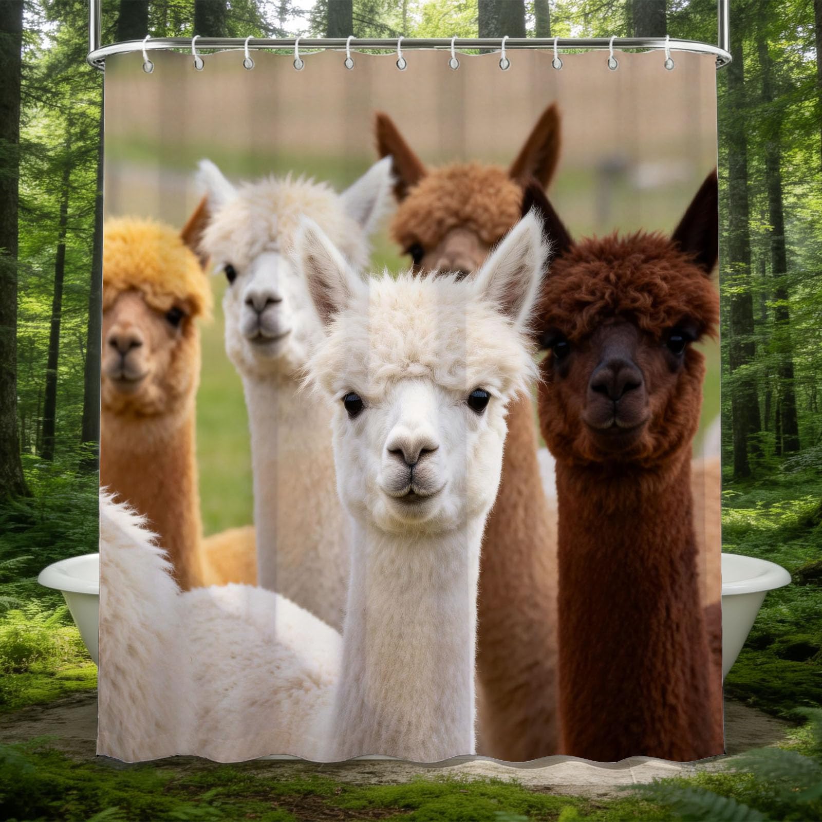 Hongduo 3D Alpaca Shower Curtain for Stalls Bathtubs Cute Bathroom Decor Shower Curtain Set Polyester Fabric Waterproof 180x200cm/71X79 Inch with Hooks