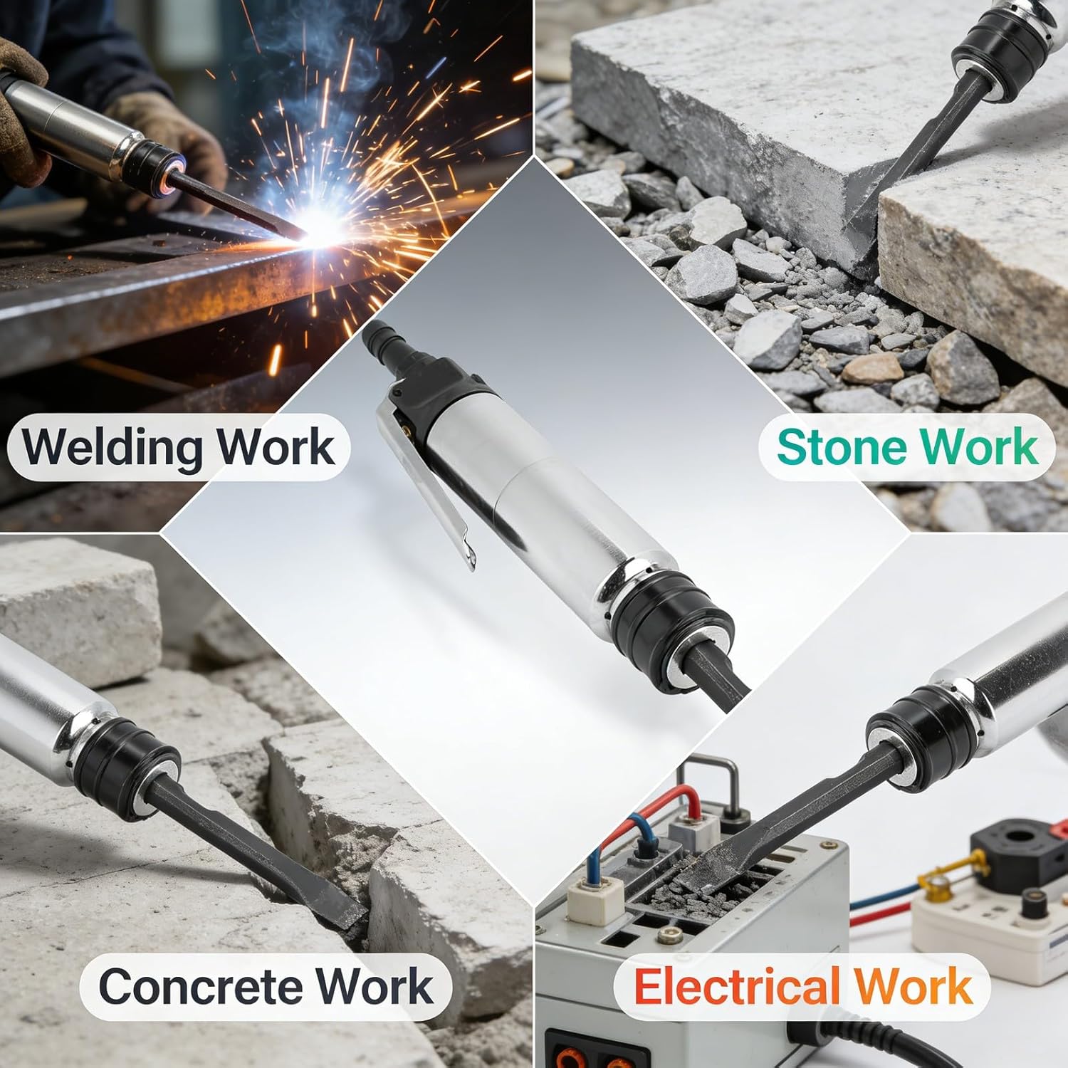 Air Chisel Pneumatic Hammer, Straight Type, 1.5J Impact Power - Industrial Grade Performance, Wear - Aluminum Alloy Body, Ideal for Sand Cleaning and Welding Prep