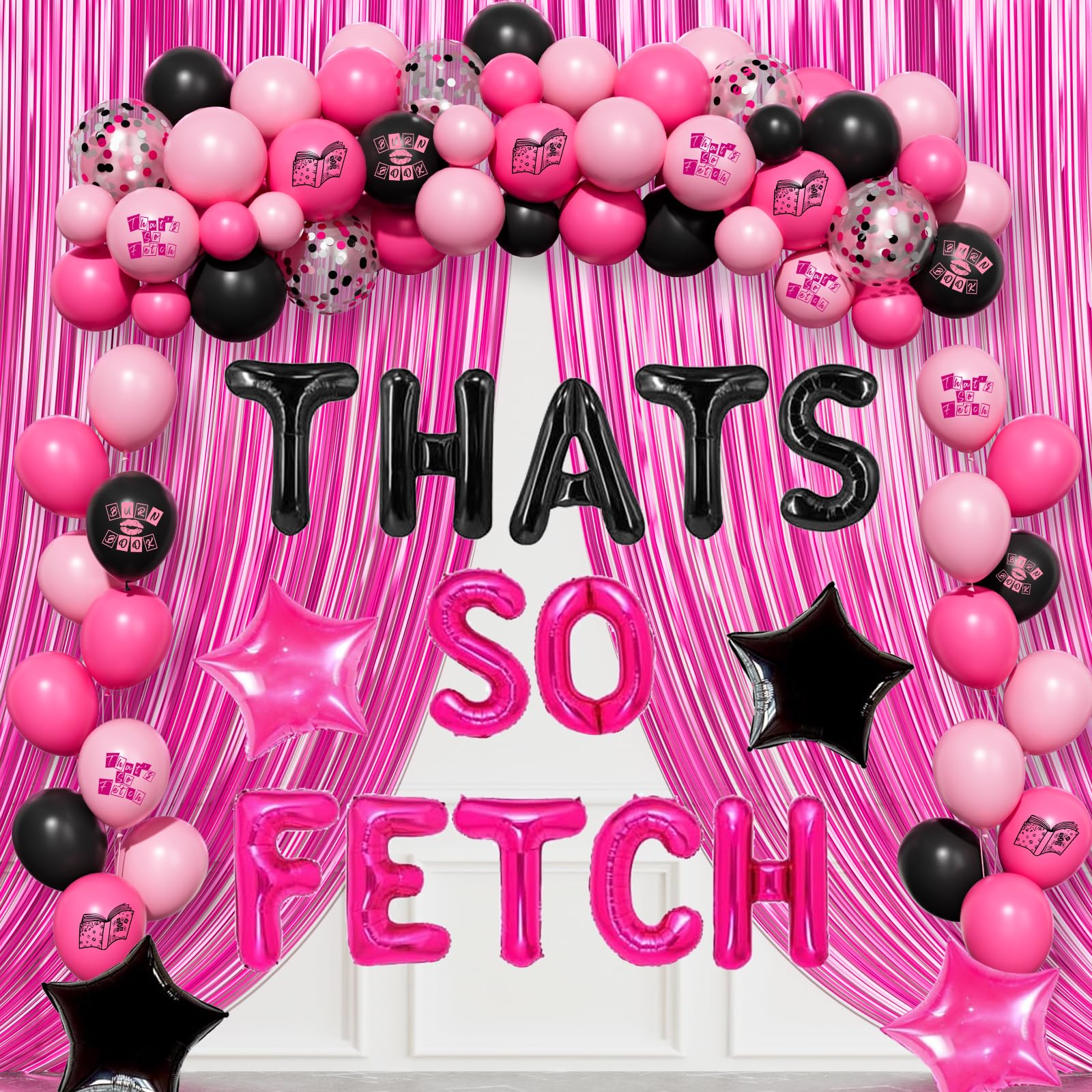 Party Inspo Thats So Fetch Party Decorations, Hot Pink Party Decorations, Movie Themed Party Supplies, Y2K Fringe Curtain Backdrop Balloon for Girls Night Bachelorette Bridal Shower Party