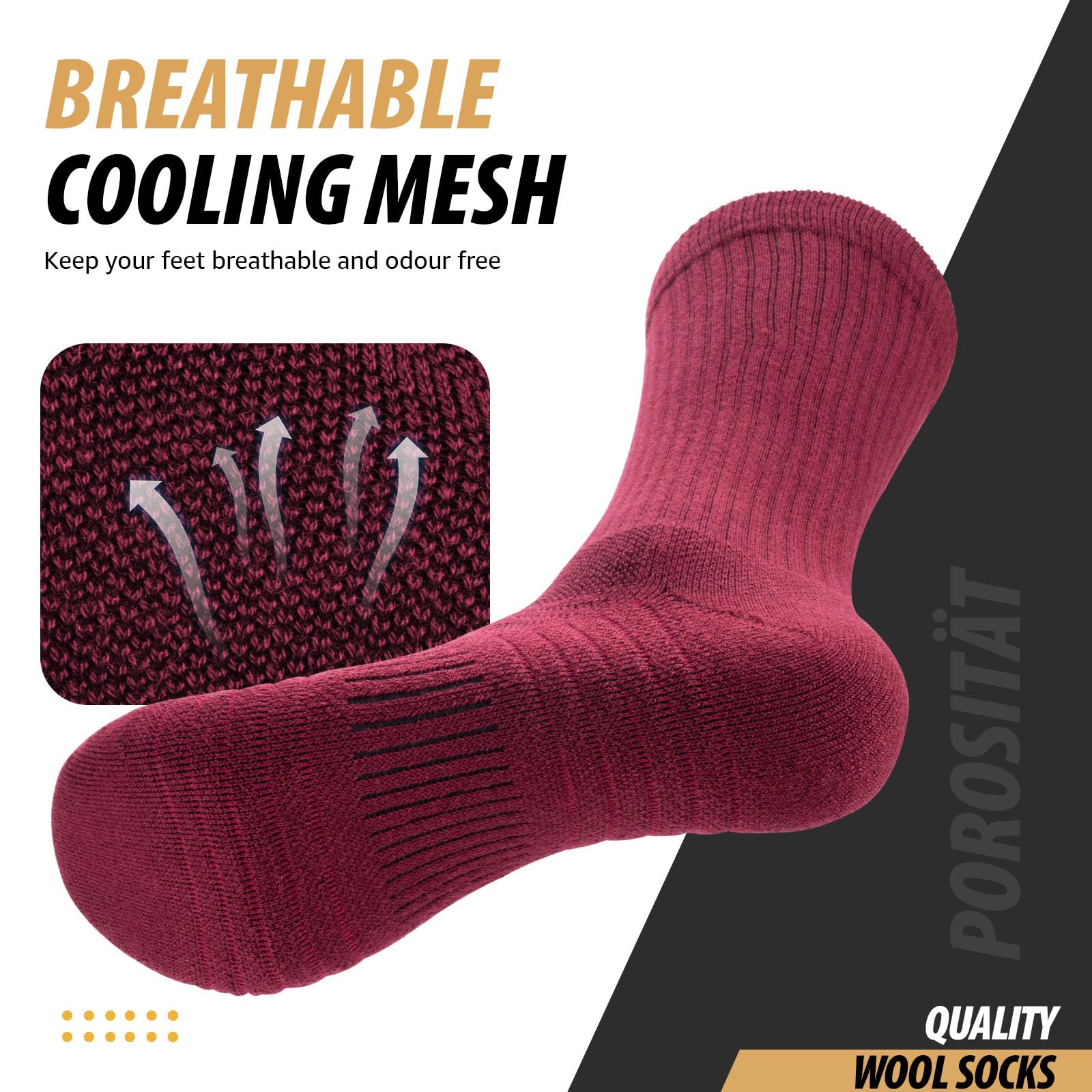 RUIXUE Herren-Wandersocken, Merinowolle, Wandersocken für Männer und Frauen, atmungsaktiv, feuchtigkeitsableitend, Sportsocken für Laufen, Trainer, Arbeit, Skifahren und Outdoor-Sport, 3 Paar,