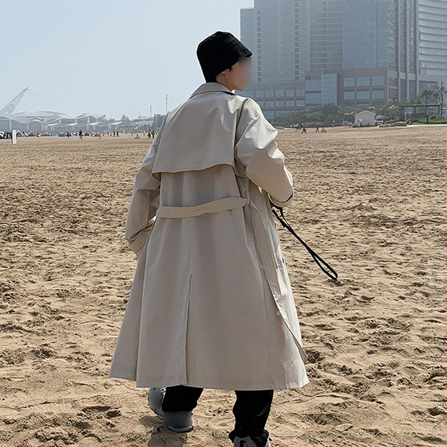 Men's Double Breasted Long Trench Coat Slim fit Belted Windbreaker Lapel Long Jacket Casual Windproof Overcoat