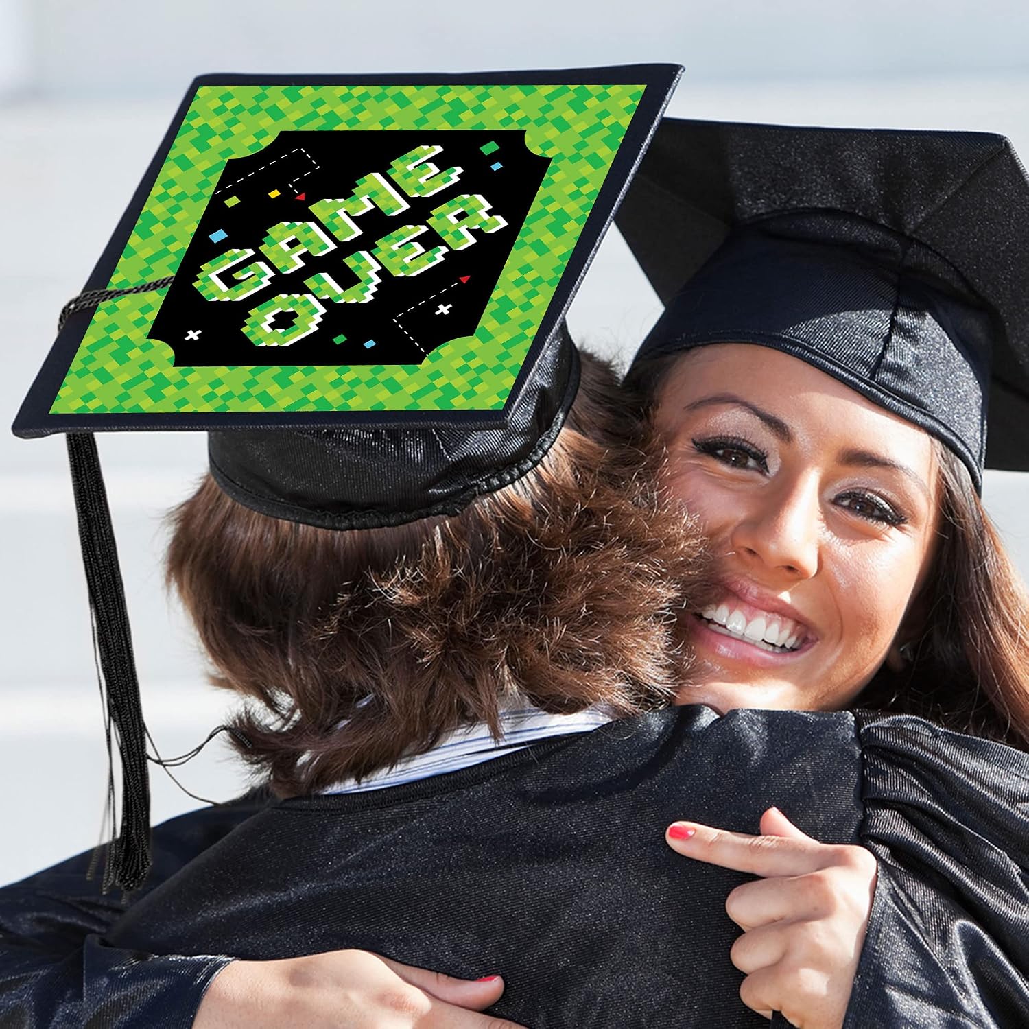 Big Dot of Happiness Game Over - Video Game Graduation Cap Decorations Kit - Grad Cap Cover