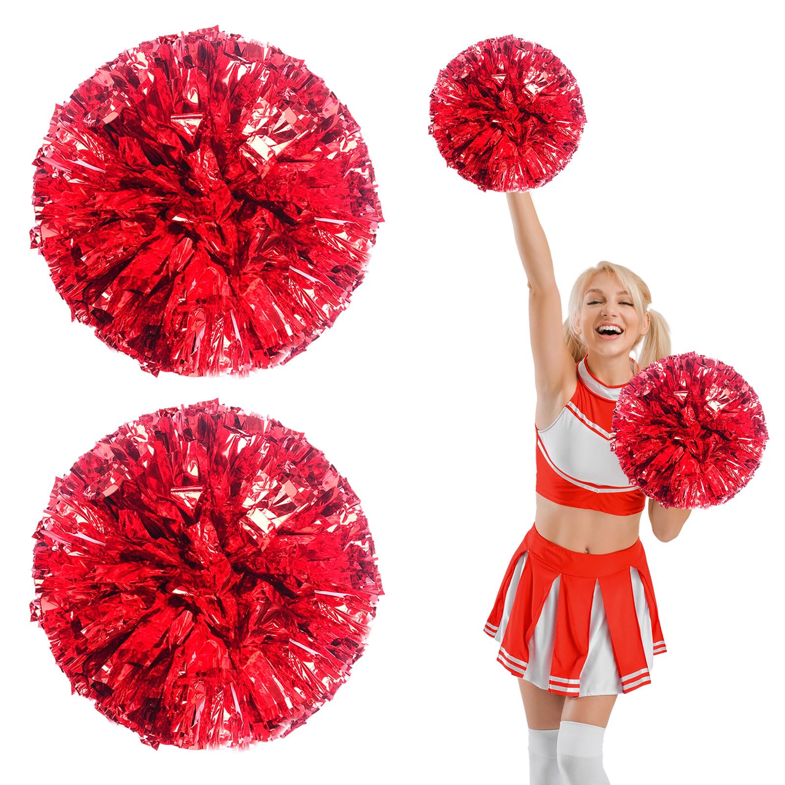 Pompony cheerleaderek, 16 szt. z prostym uchwytem, ręczne pompony drużynowe do drużyny sportowej Cheer Spirit Games, na imprezę taneczną dla dorosłych (czerwone)