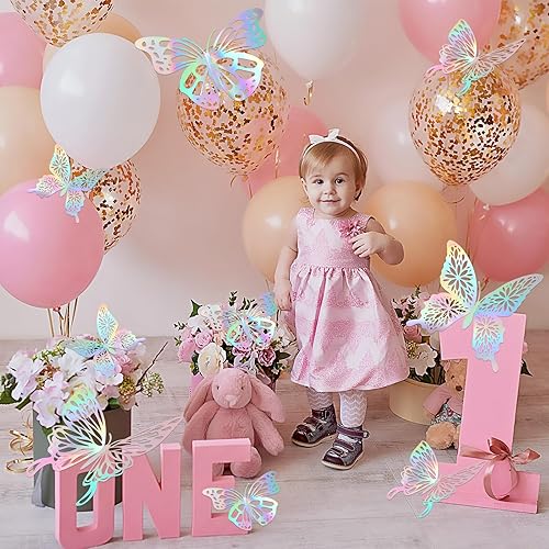 Miniatura 4 de Yeaqee Juego de 24 piezas de decoración de pared de mariposas grandes en 3D, 2 tamaños y 3 estilos, calcomanías grandes para cumpleaños, baby