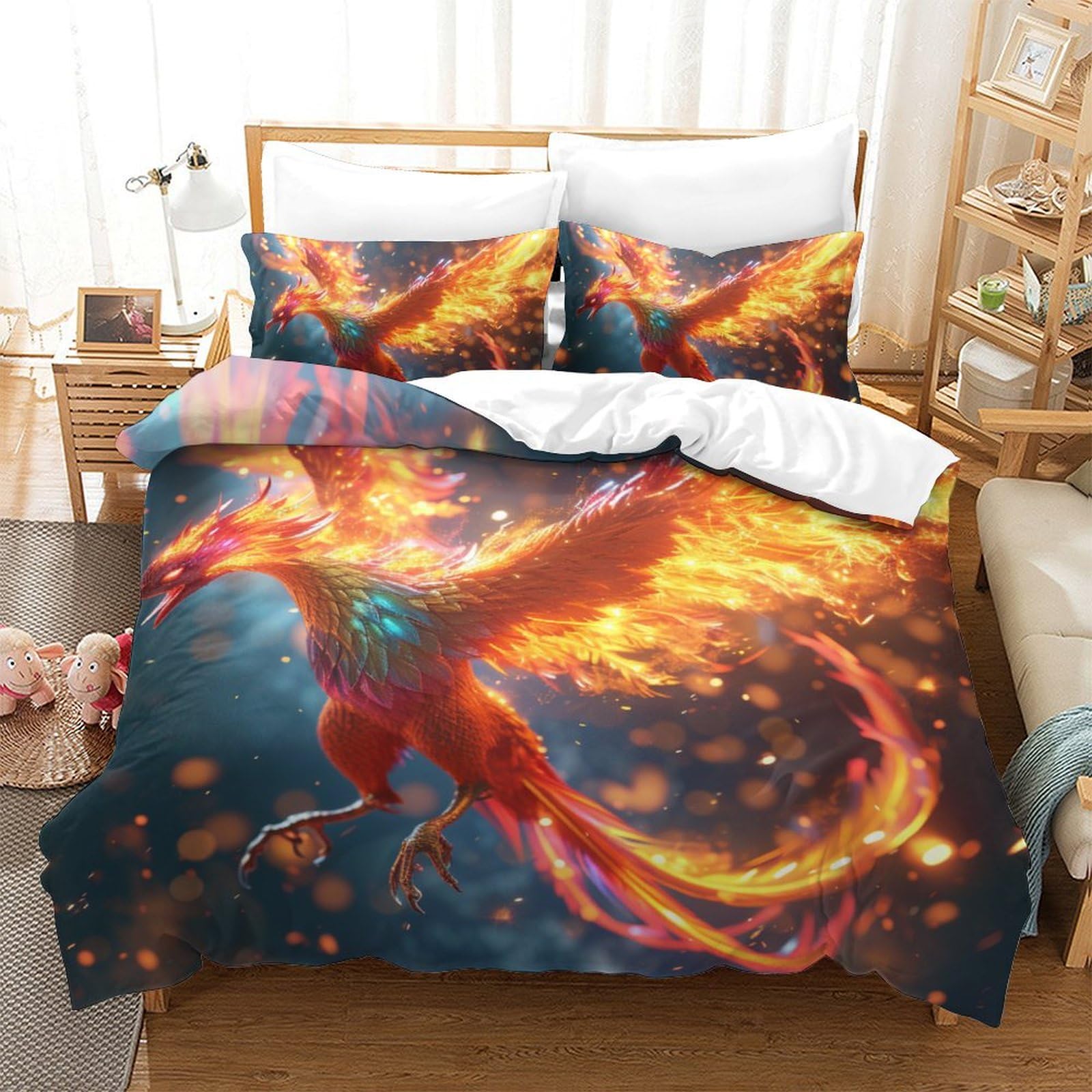 Housse de couette 220x240 ptérosaure motif 3D en microfibre king size