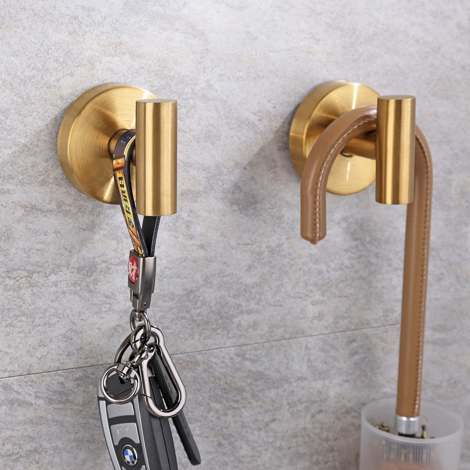 Suction Cup Hooks for Shower, Reusable Twist Towel Hooks for Tile Wall, Painted Wall, Glass Window, Sleek Stainless Steel Sticky Hanging Accessories for Kitchen, Bedroom, Home Décor, T Gold
