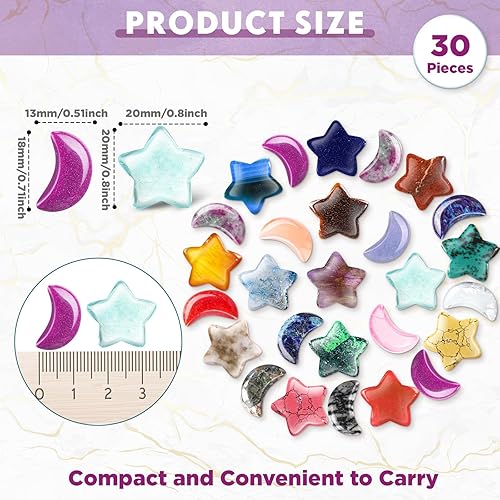 Miniatura 9 de 30 piedras de preocupación, luna y estrella, cristales a granel, piedras preciosas de preocupación de estrellas, piedras de pulgar talladas a mano
