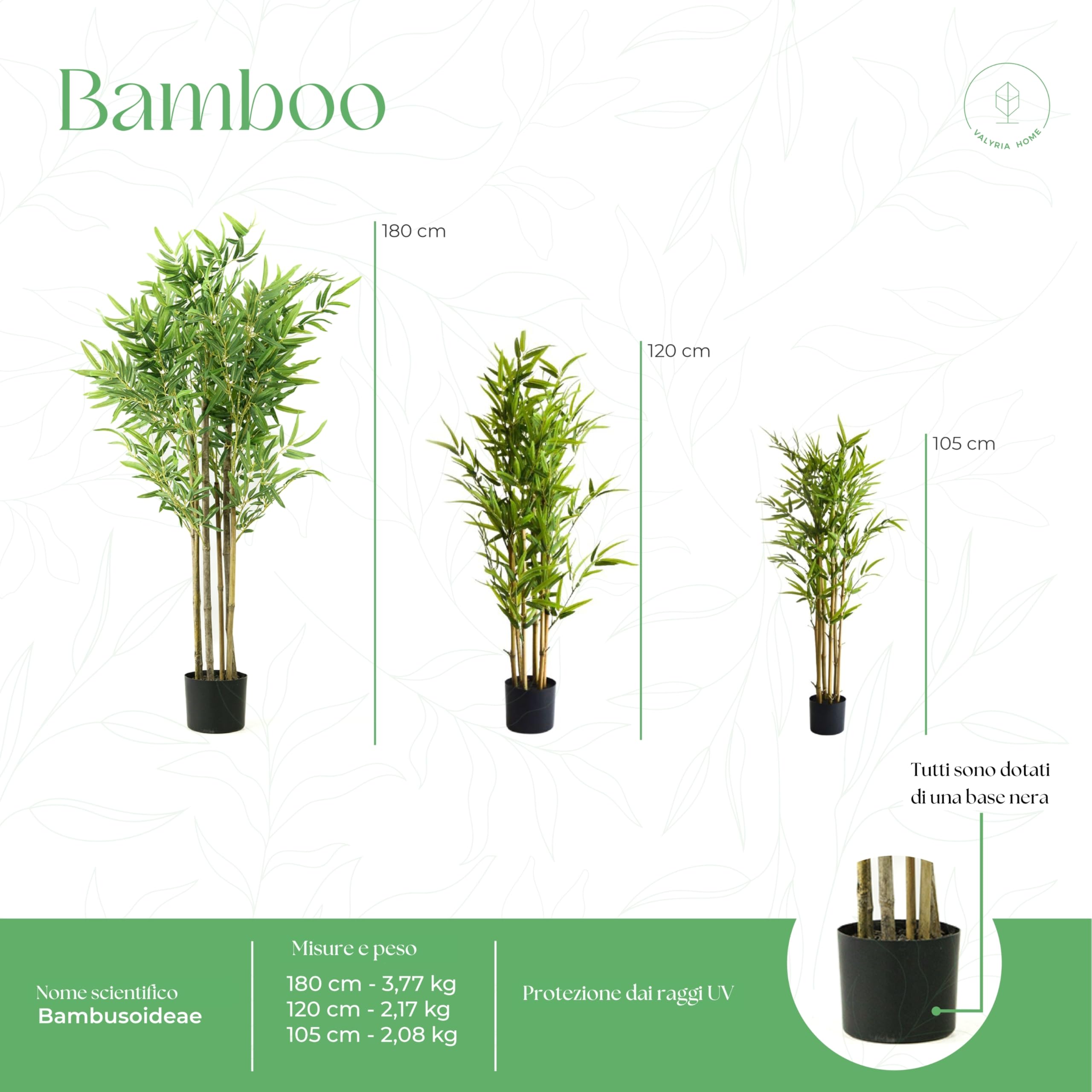 Bambù Artificiale 105 cm - Piante Finte Bambù con vaso in plastica - Pianta Finta Decorativa per Interno ed Esterno - Decorazione per Casa e Ufficio