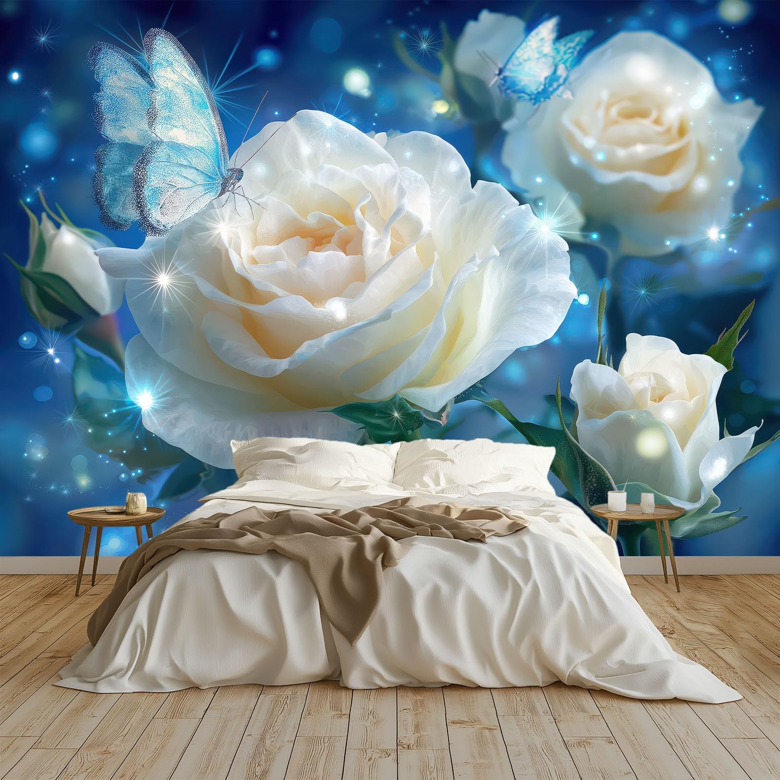 Générique Panoramiczna tapeta fantazyjne plamy świetlne różowe motyle 3D 300 x 210 cm, włóknina XXL nowoczesna dekoracja ścienna salon sypialnia biuro pokój dziecięcy, niebieska