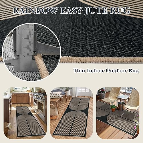 Miniatura 3 de Lahome Alfombra moderna de yute para pasillo, 2 x 6 pulgadas, fácil de yute, para entrada, cocina, granja, interior y exterior, alfombra de pasillo