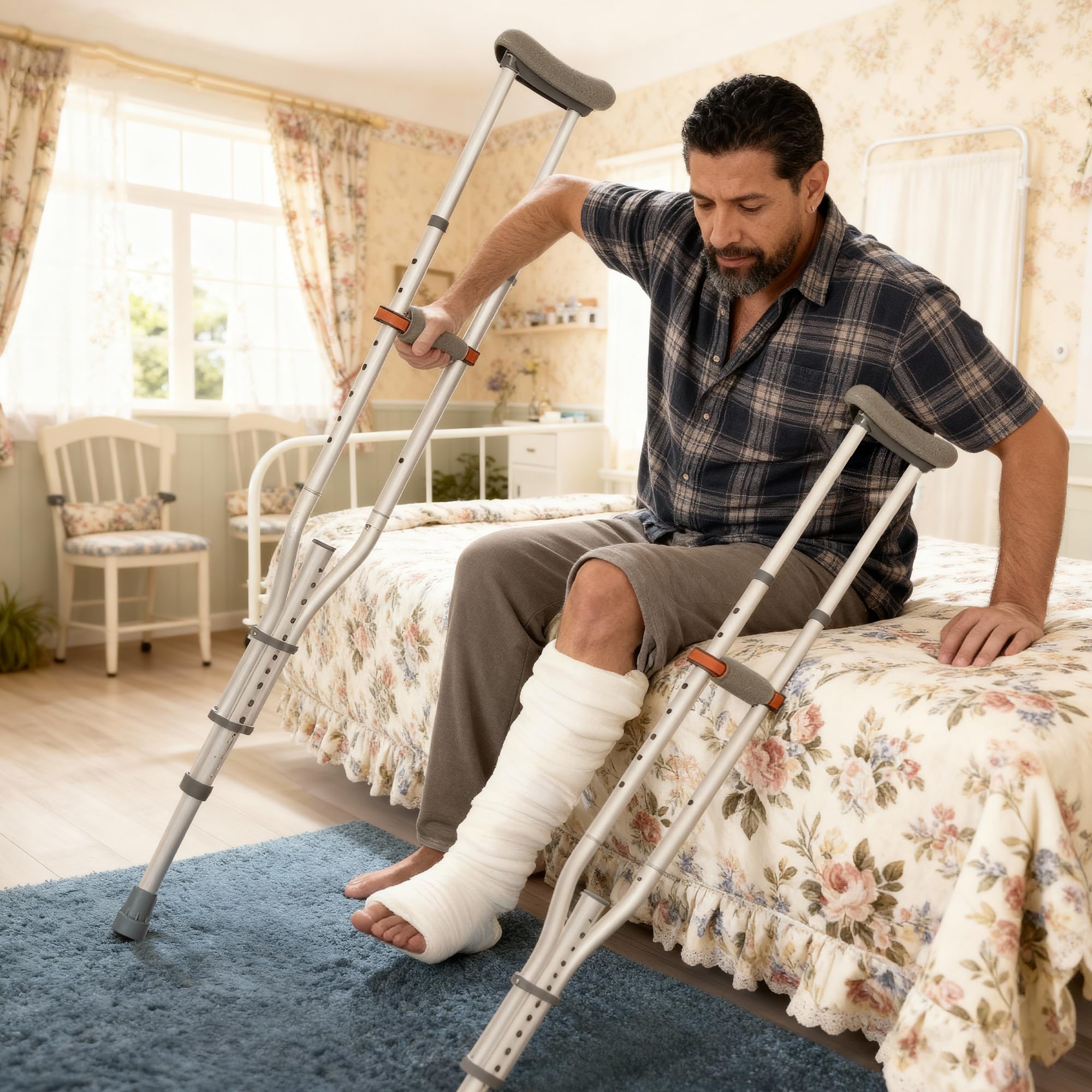 Béquille Réglables pour Adultes(x2 Unités), Capacité de Charge 150KG, 1 Paire Canne Pliable en Aluminium avec Coussinets sous les Aisselles et Pieds Antidérapants, 1 Paire de Bequille