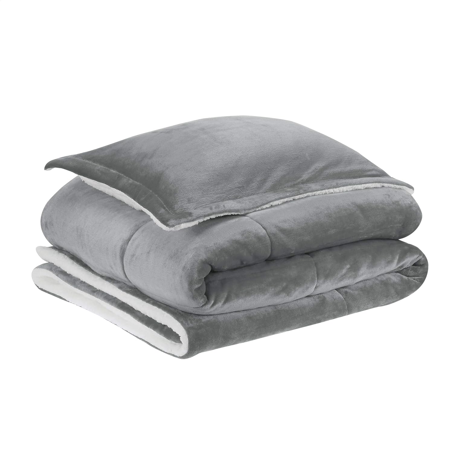  Basics Ultra-Soft Micromink Sherpa Comforter Bed Set - Charcoal, Twin : Home & Kitchen