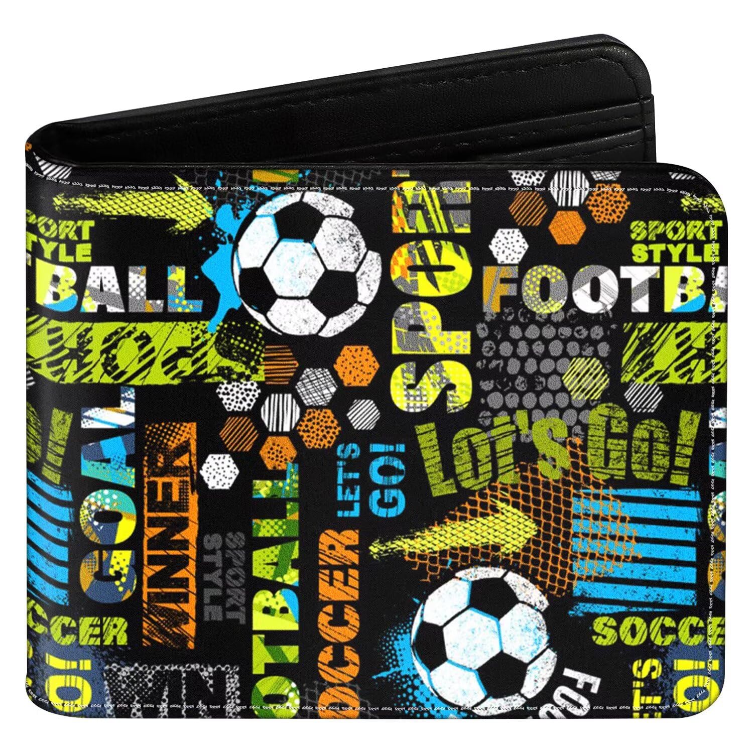 Wallet for Boys Soccer Leather Credit Id Card Cash Holder Black Rfid Blocking Zipper Cute Cool Funny Aesthetic Soccer Pattern With Coin Pocket Id