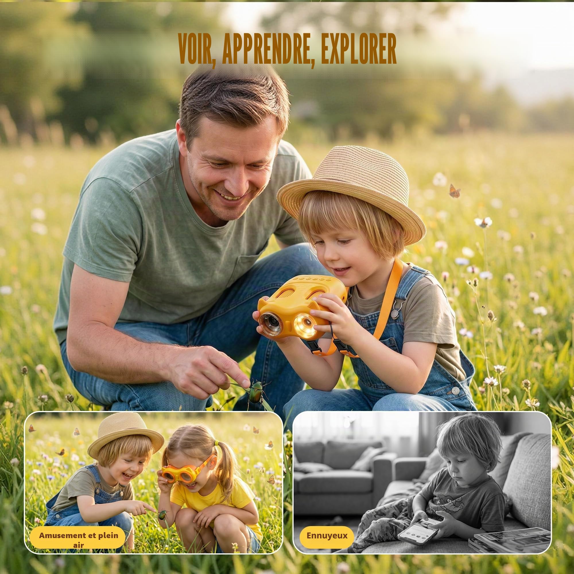 1000X Microscope Numérique Enfant Portable: 2-en-1 Loupe et 10X Telescope - Cadeau pour Garçons Filles 3-12 Ans - Kit Electronique Exploration - USB-C Rechargeable