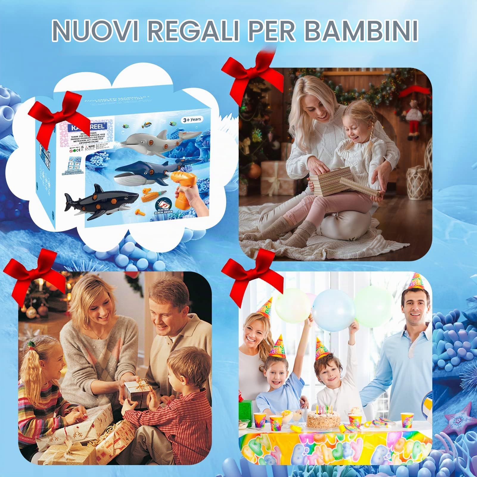 KAEGREEL Animali Marini Giocattolo per Bambini con Trapano Elettrico, Squalo Orca Dolphin Balena Animale Oceanico Costruzioni Giocattoli Puzzle Giochi DIY Regali per Ragazzi Ragazze 3 4 5 6 7 8 9 Anni