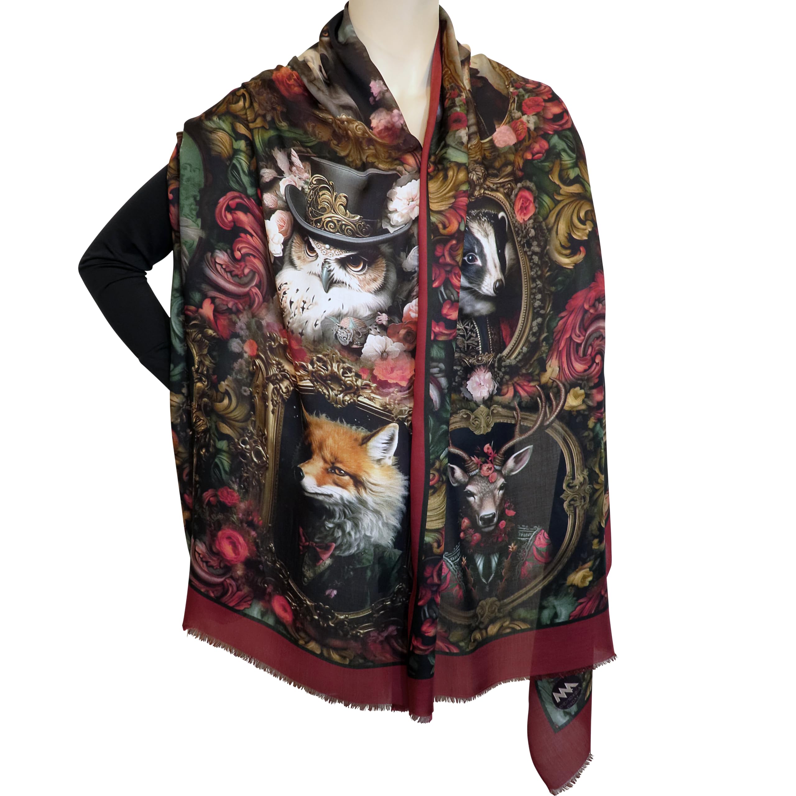 Alexandra Maxa Schal Damen „Fröhliche Tiermotive“ – weicher Modal Damenschal mit stilvoll gekleideten Tieren – großer Designer Schal – modisches Accessoire & Geschenk für Tierliebhaber