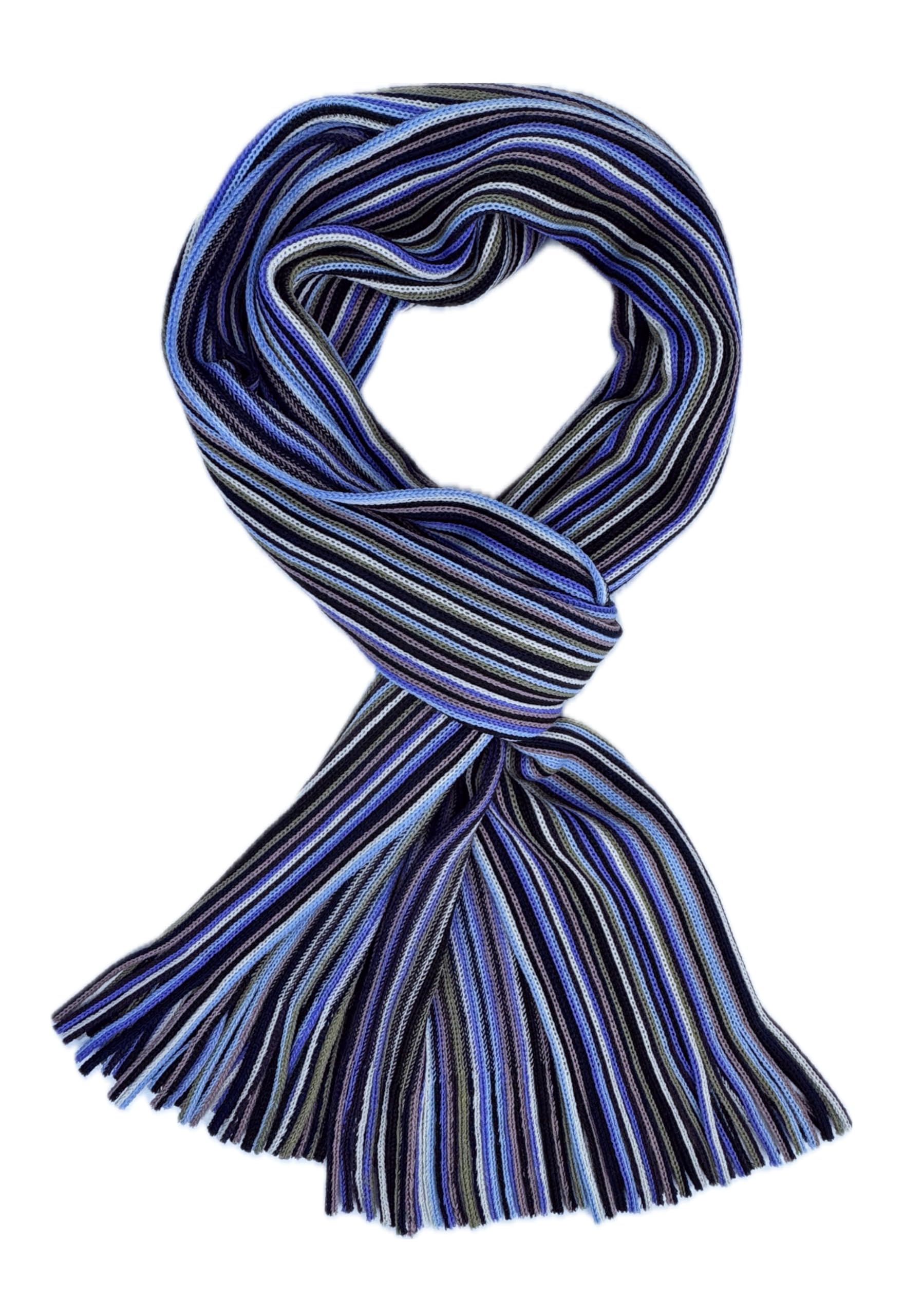 Rotfuchs Sciarpa in lana da uomo, unisex, a righe, multicolore, blu, viola, 100% lana