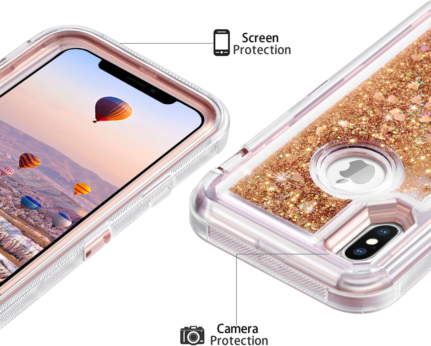 Coolden Case for iPhone X Case Protective Glitter Case for Women Girls Cute Bling Sparkle Quicksand Heavy Duty Hard Shockproof TPU Cover for 5.8 Inches Apple iPhone X iPhone 10, Rose Gold