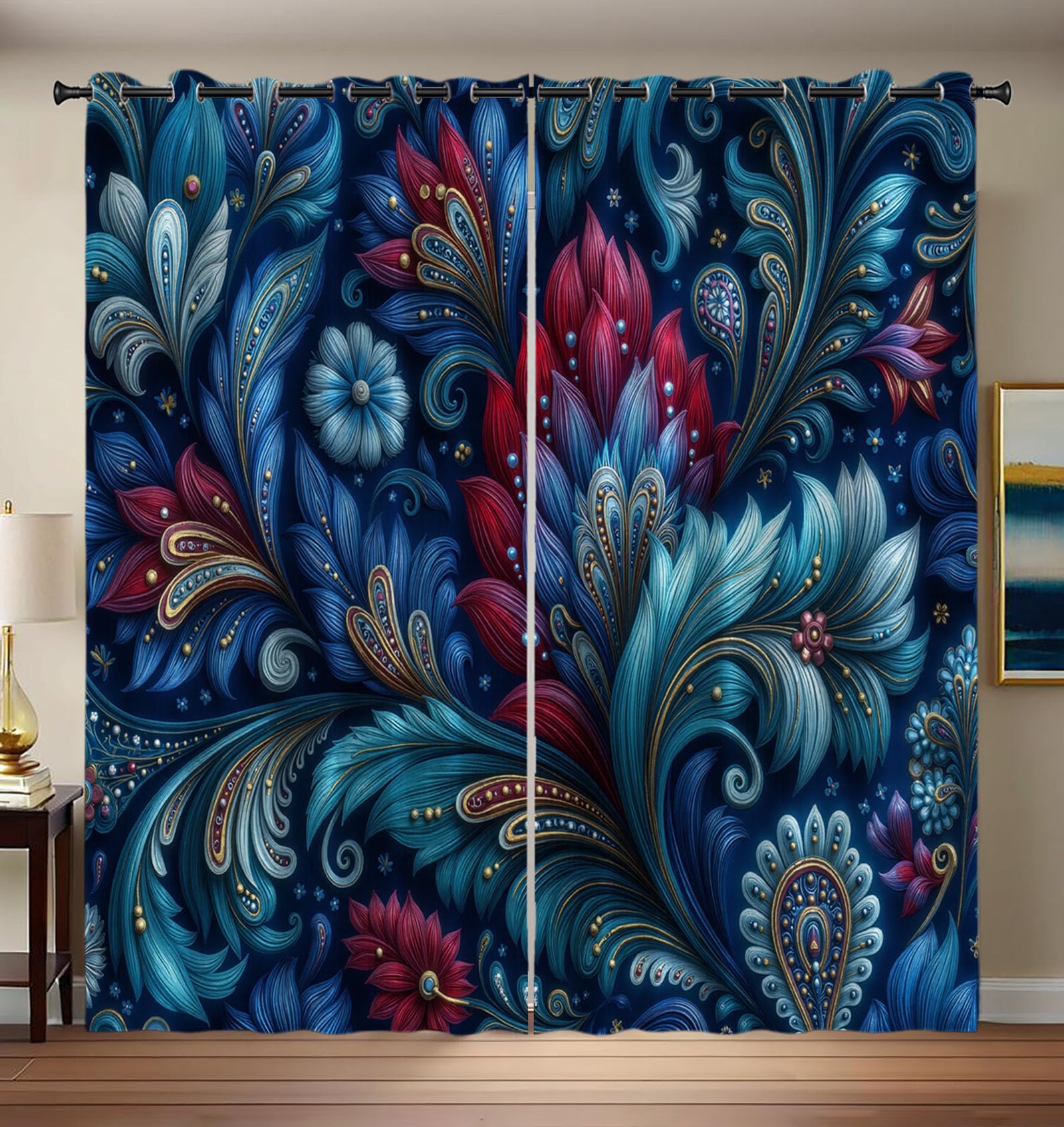 Rideaux occultants thermiques motifs vignes 132x213 cm bloquant le froid
