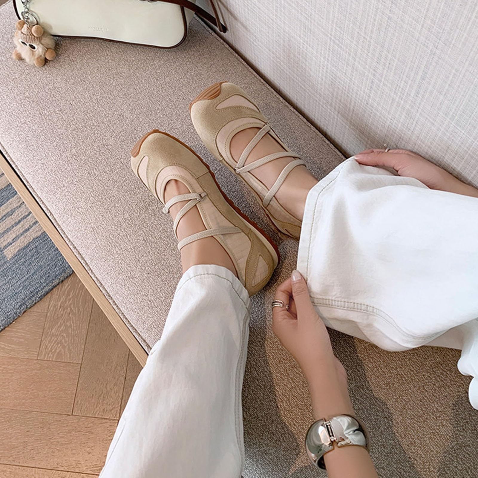 Sneakers Mary Jane da Donna Ballerine Punta Quadrata Retro