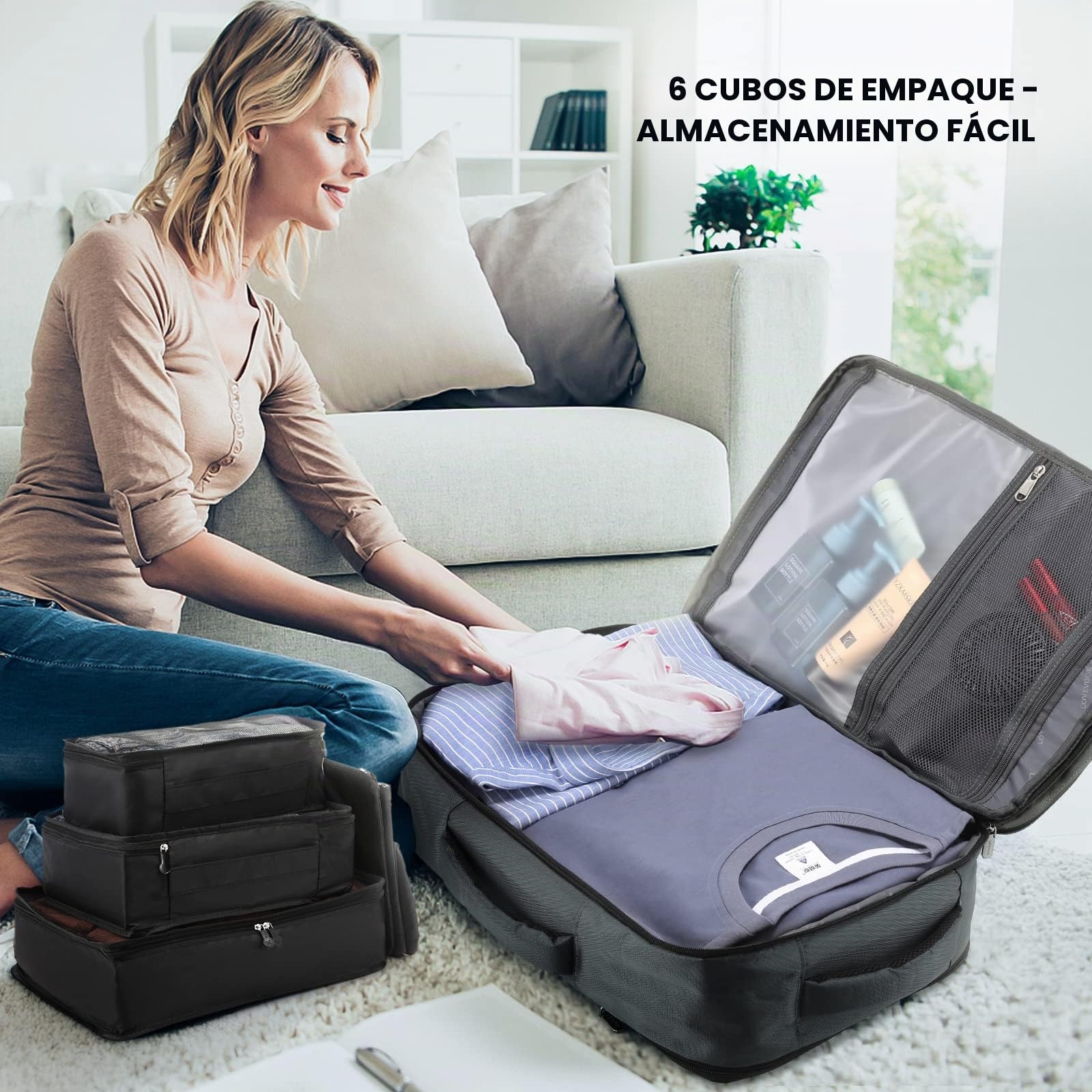 LOVEVOOK Mochila equipaje de mano, mochila de viaje extraíble ligera con compartimento para zapatos, mochila impermeable para portátil de 17 pulgadas, cabina máx. 55 x 40 x 20 cm, mochila para avión,