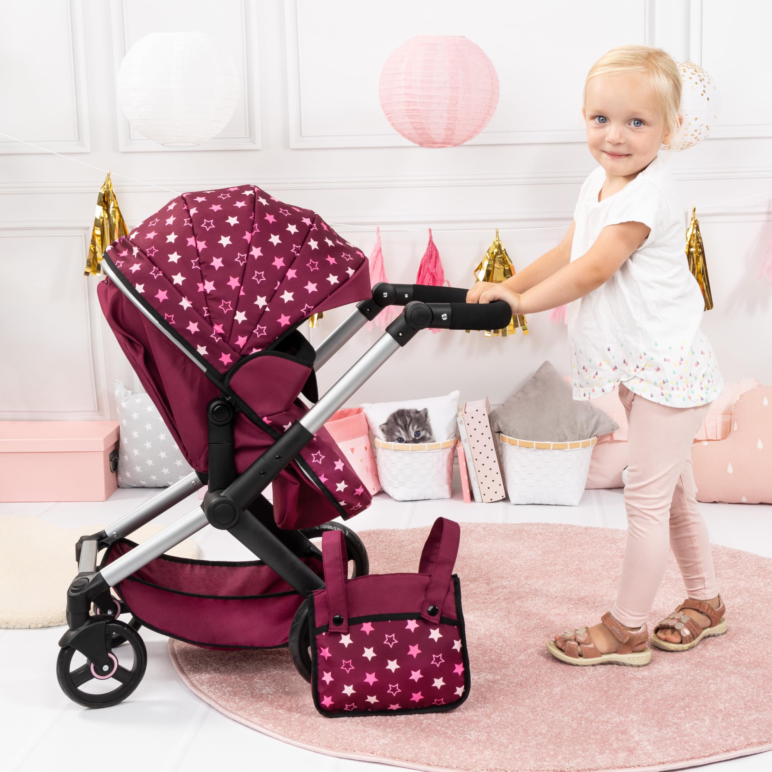 Bayer Design 17023AA Passeggino per bambole Xeo, carrozzina, manubrio regolabile in altezza e girevole, convertibile, borsa - 2