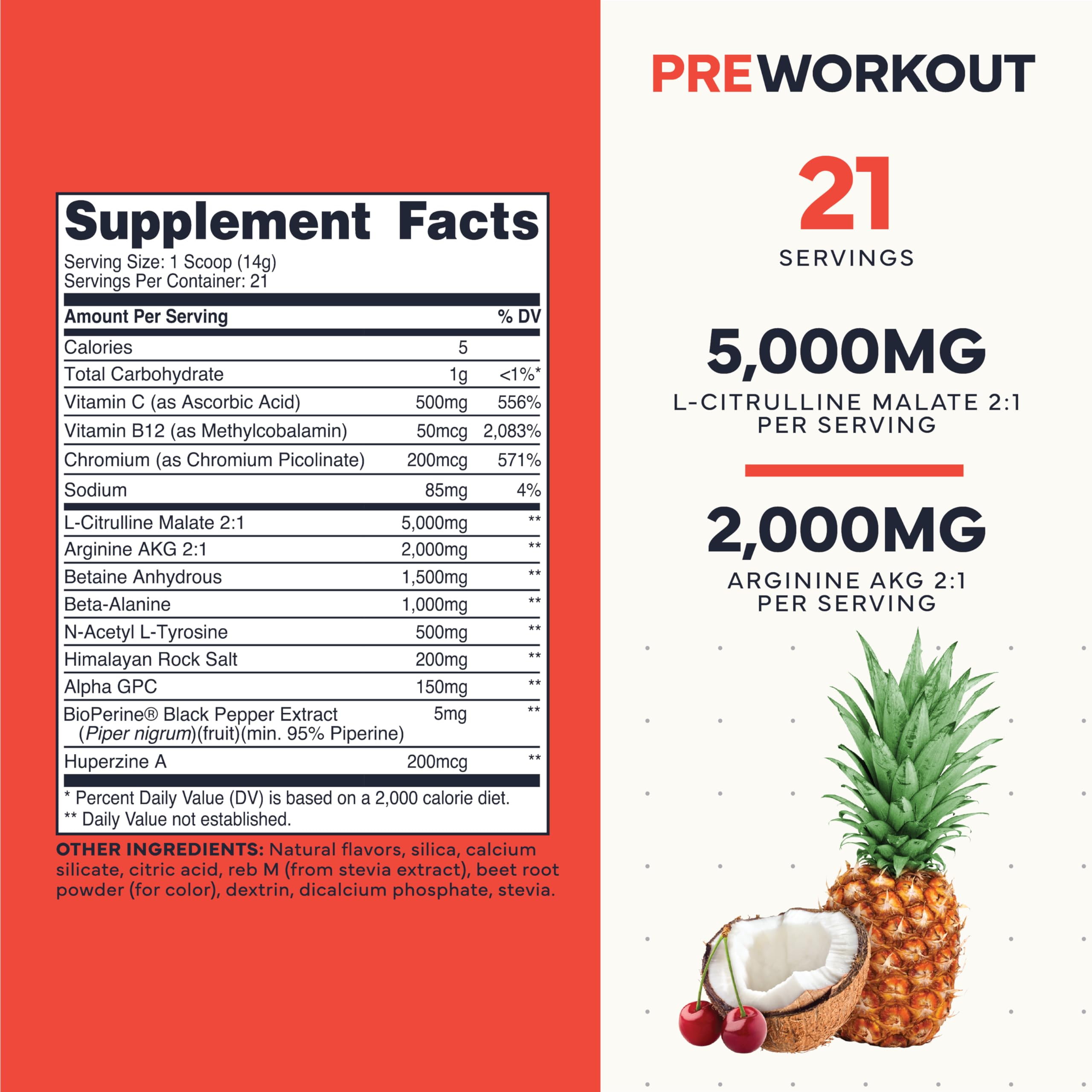Type Zero Clean Stim Free Pre Workout Powder (Tropical Fruit Punch) 21 Serv — Amazon image 2