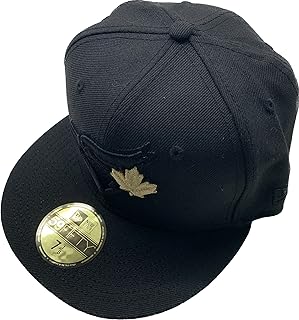 New Era Men's Compatible with Blue Jays Blackout 59Fifty Fitted Hat Black on Black Gold Leaf Hat