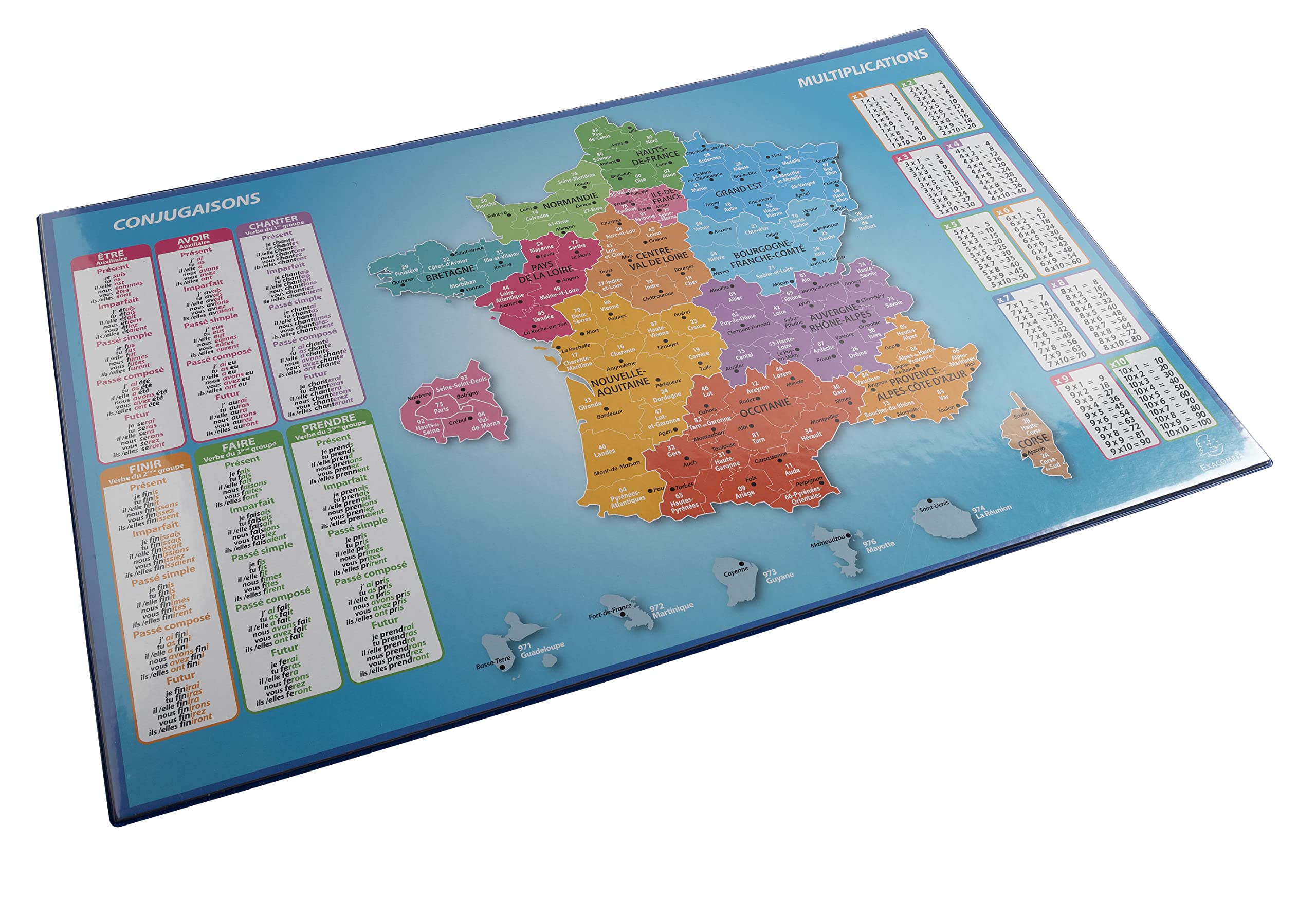 Exacompta - Ref. 29791E – Karton mit 10 Schreibtischunterlagen für Kinder aus festem Karton – Vorder- und Rückseite aus PVC für den täglichen Gebrauch – 37,5 x 57,5 cm – Motiv: Frankreich – Lieferung