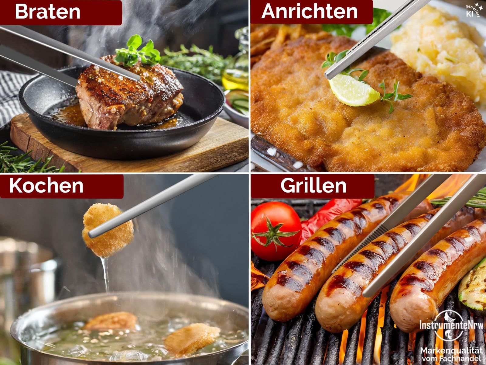 Küchenzangen 5er Set Grillpinzette Kochpinzette Bratzange Küchenwerkzeuge | Gerade Grillzangen mit präzisen Spitzen und Innenverzahnung in verschiedenen Längen mit Etui