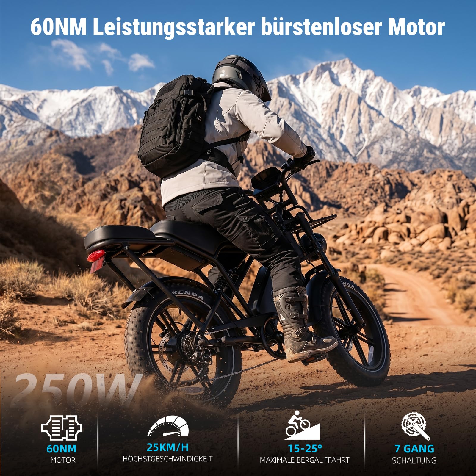 OUXI H9 E-Bike 20 Zoll Fatbike Elektrofahrrad Pedelec, 250W Motor 60Nm, 48V 15Ah Akku 60km, Hydraulische Scheibenbremsen, Vollfederung, Gepäckträger vorne & hinten, mit Blinker