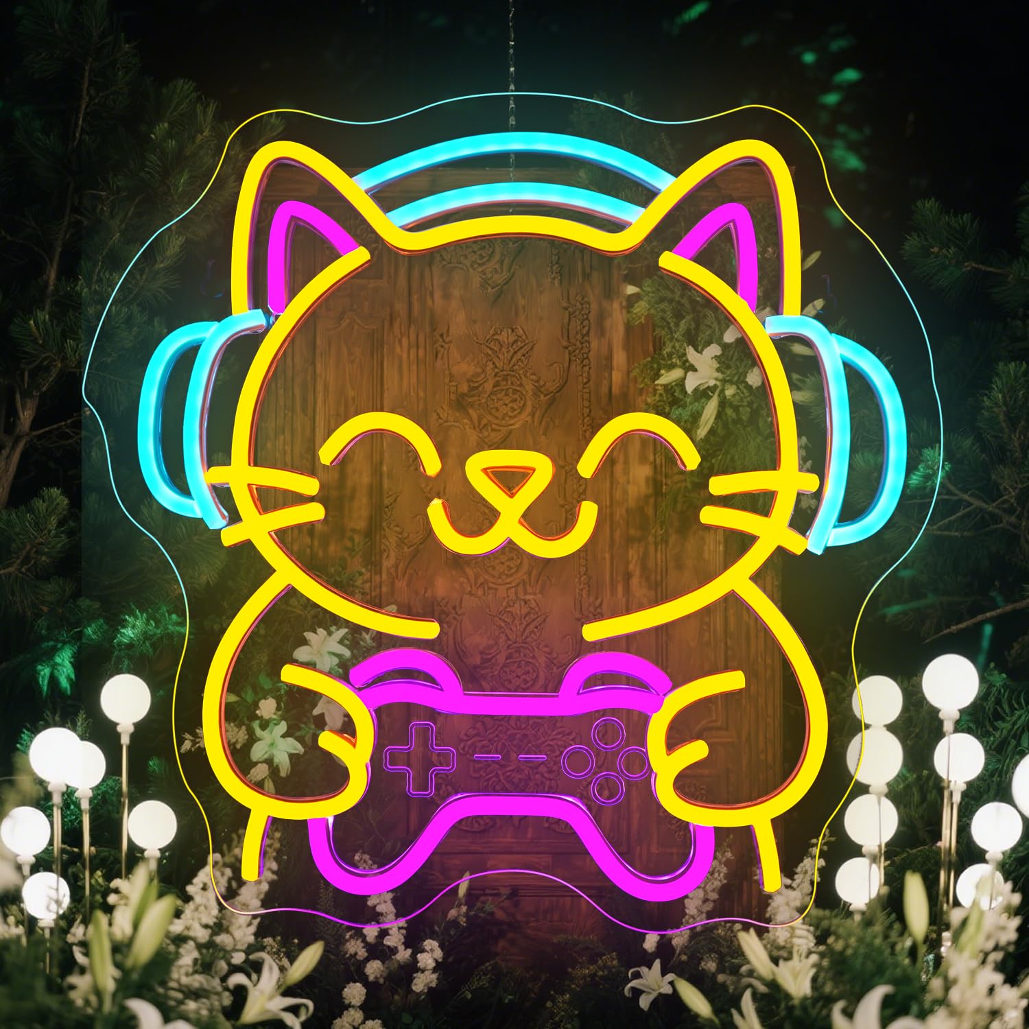 Looklight Cartel de Juego de Gato de Neón, Letrero LED de Gato, Cartel de Neón para Decoración, Letrero de Neón, Luz de Juego LED de Neón Regulable con USB para Sala de Juegos, Dormitorio, Salón, Bar