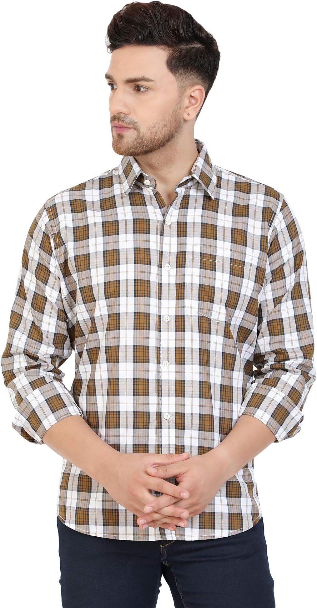 Vento Varme Checkered Cotton Woven Casual Men's Shirt(Yellow)
