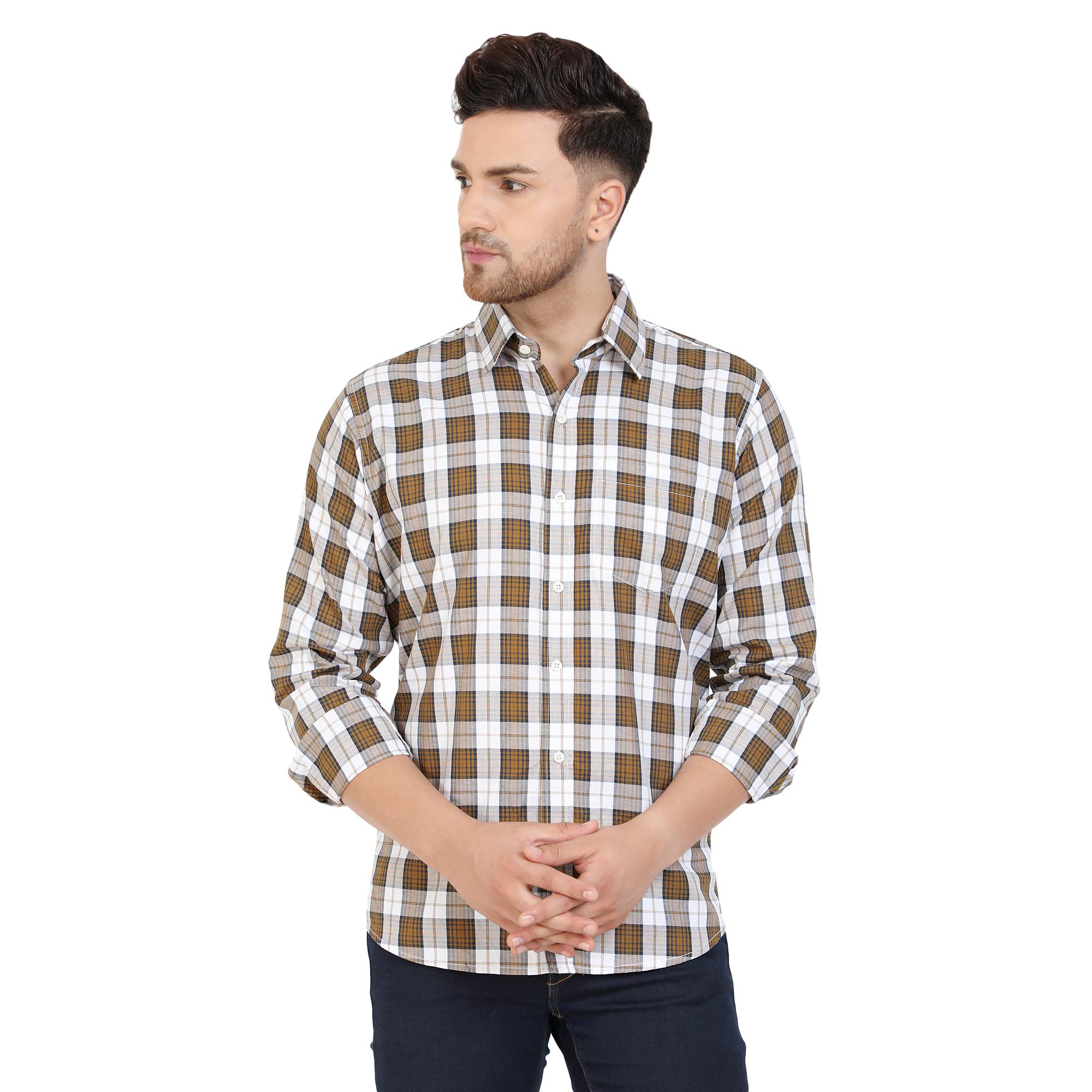 Vento Varme Checkered Cotton Woven Casual Men's Shirt(Yellow)