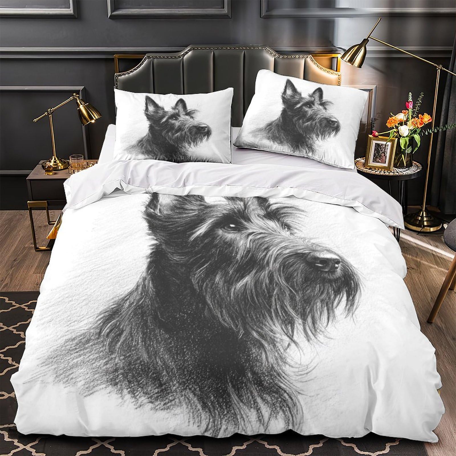 Ensemble de Literie Scottish Terrier Hypoallergénique en Microfibre Résistante avec Taie Douce