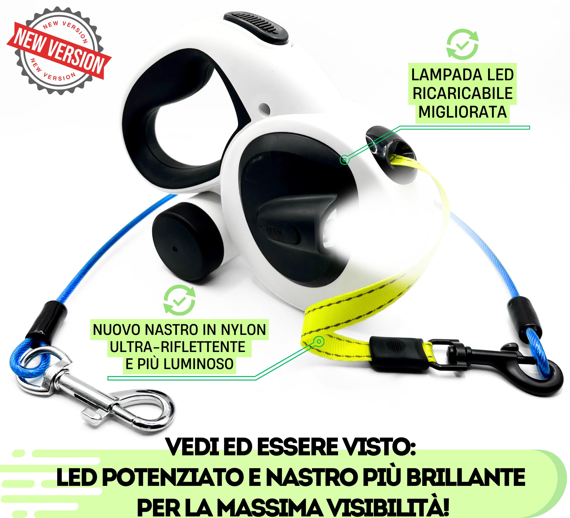 Guinzaglio Retrattile Per Cani Con LED - 5 Metri, Impugnatura Antiscivolo, Per Taglie Piccole/Medie - Foto 9