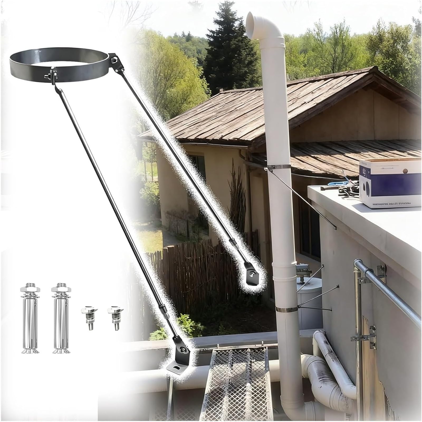Soporte de pared para chimenea contra desprendimientos de tubos de ventilación