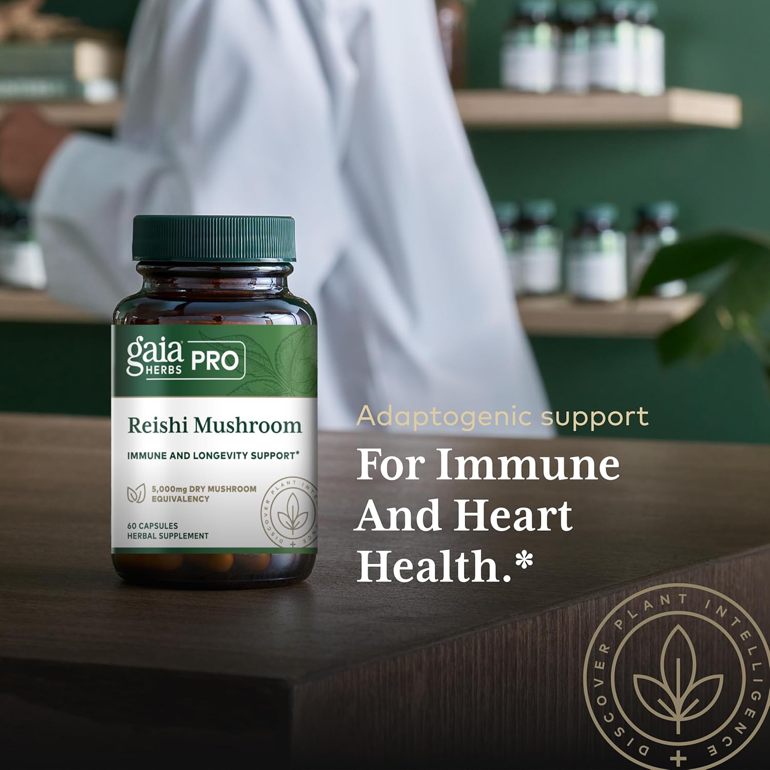 GAIA HERBS PRO Reishi Mushroom - Immune Support & Adaptogenic Benefits* - Certified Organic Mushroom Extract - Vegan - 60 Capsules (30 Servings)