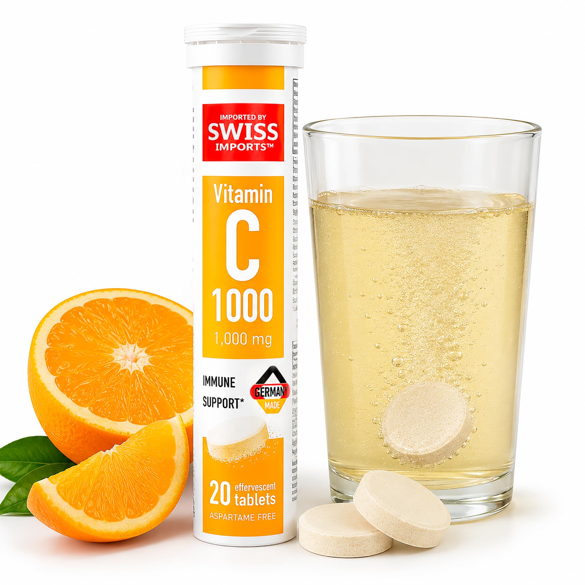 Effervescent Vitamin C 1000mg Dietary Supplement, 20 Tablets Orange 20 Count (Pack of 1)