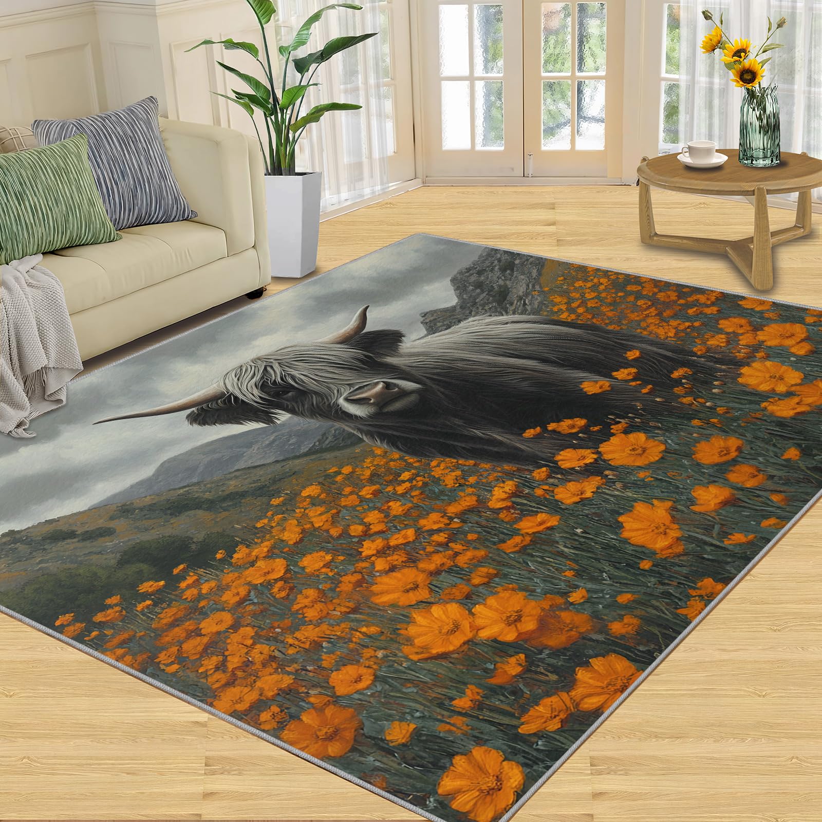 Tapis motif vache Highland lavable pour nettoyer facilement