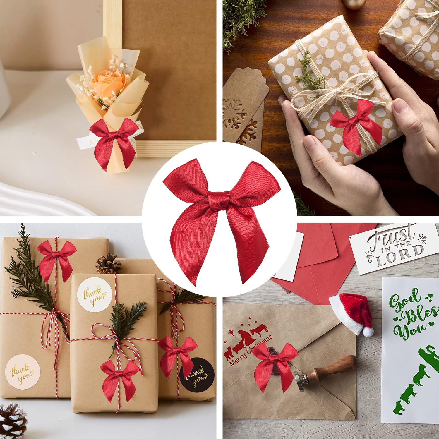 30 Lazos Rojos, Lazos para Árbol de Navidad, Accesorios para Envolver Regalos, Pequeños Lazos Rojos para Manualidades, Boda y Decoración Navideña