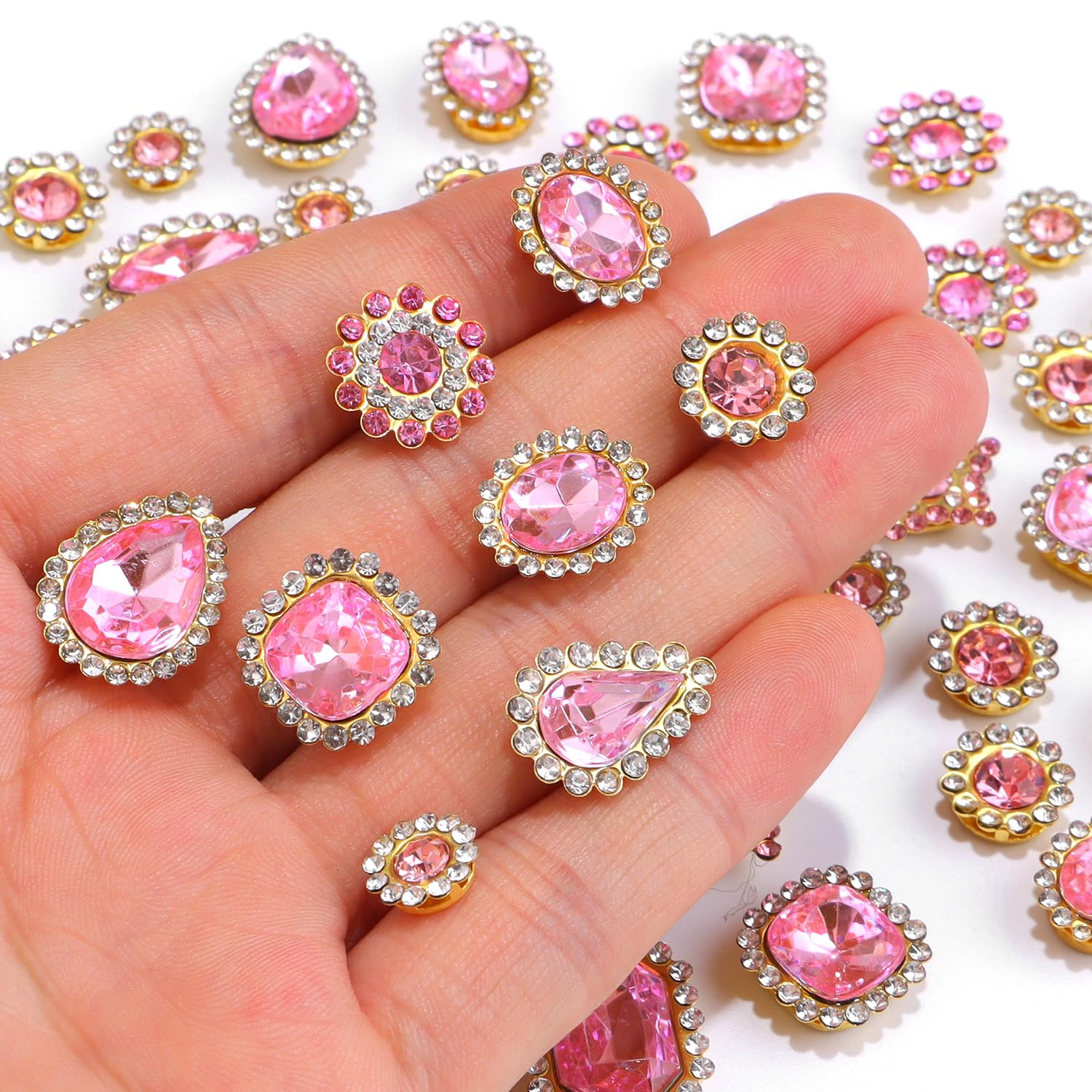 Amazon.com: 50 PCS Sew on Rhinestones Mixed Shapes Glass Light Pink  Rhinestones Sew on Crystal Gems Mental Flatback with Gold Claw for Jewelry  Crafts Clothes DIY Craft Shoes Dress Jewelry Making