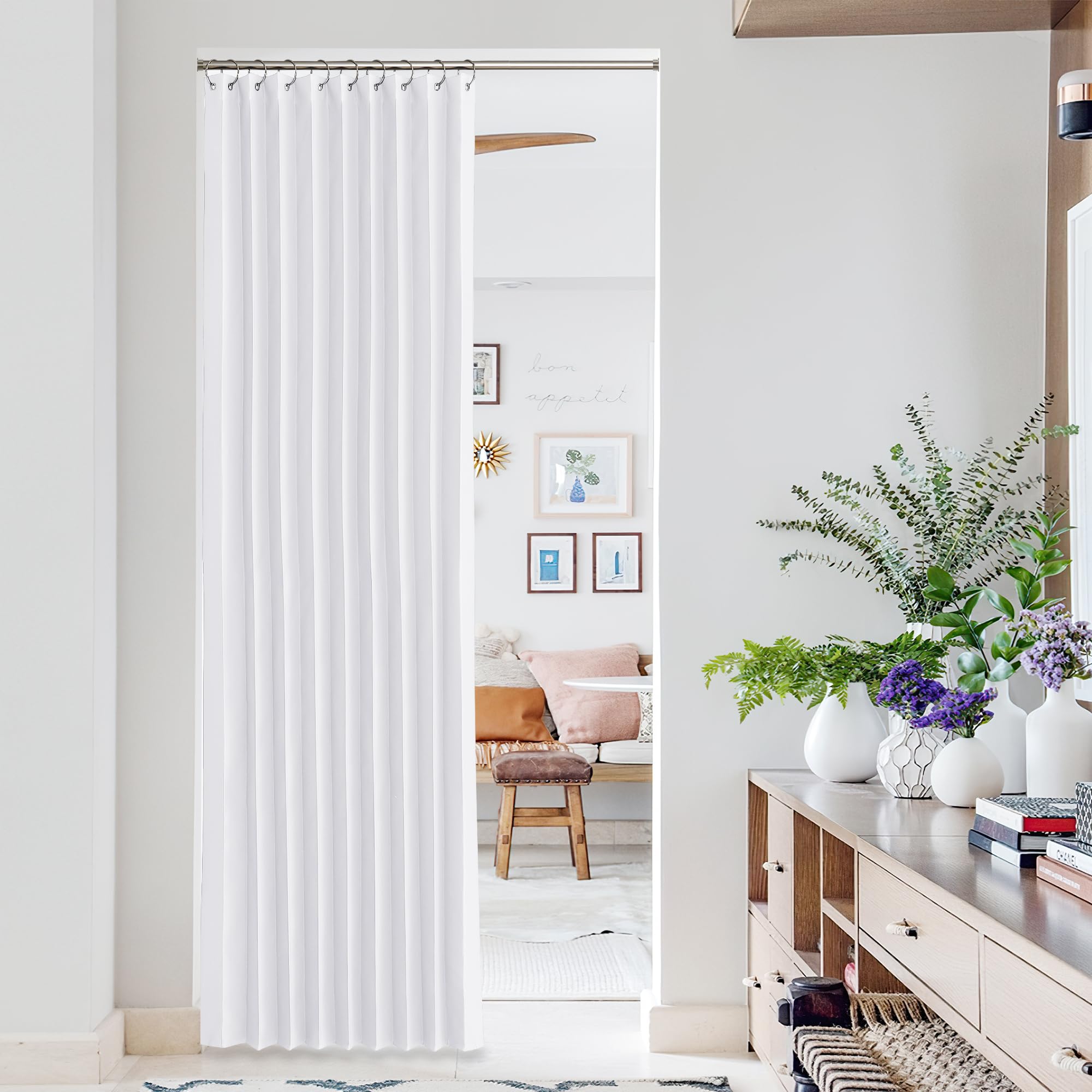 NICETOWN Pure White Blackout Curtains for Bathroom Privacy, Accordion Window Curtains for Bedroom Closet Thermal Insulated Door Curtains for Doorway Living Room Divider, 50" W x 80" L, 1 Panel