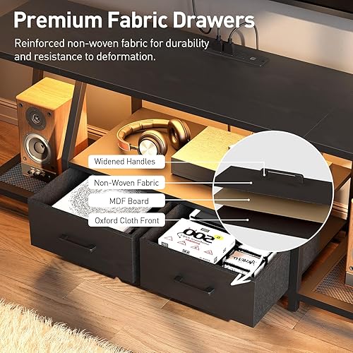 Miniatura 4 de Soporte de TV LED para televisor de 75 pulgadas, centro de entretenimiento con estantes abiertos y tomas de corriente, mesa de consola de TV con