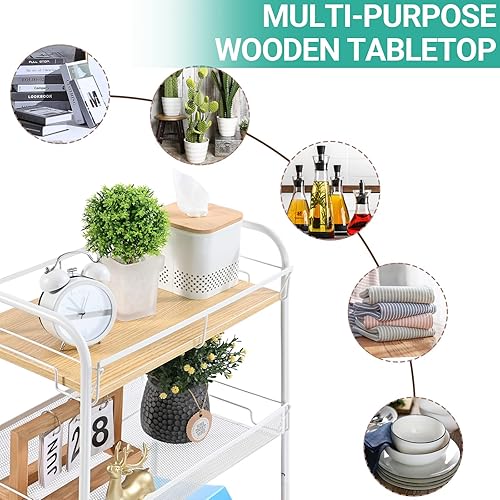 Miniatura 3 de KINGRACK Carrito con ruedas de 4 niveles, carrito utilitario de metal con mesa de madera, carrito de almacenamiento móvil fácil de montar sobre