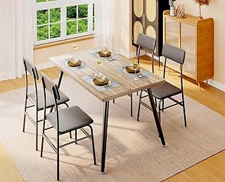 Gizoon 5-Piece Dining Table Set for 4, Small Space Kitchen Table with 4 Chairs, Easy Assembly, Scratch-Resistant MDF Top, Modern 45.3" Compact Dining Set for Apartments, Breakfast Nook, Grey