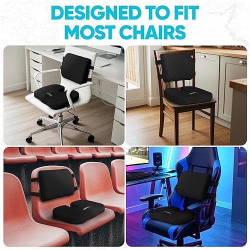 Miniatura 9 de FORTEM Cojín para silla, cojín de asiento para oficina, soporte lumbar para silla, soporte de espalda de espuma viscoelástica funda lavable, XL