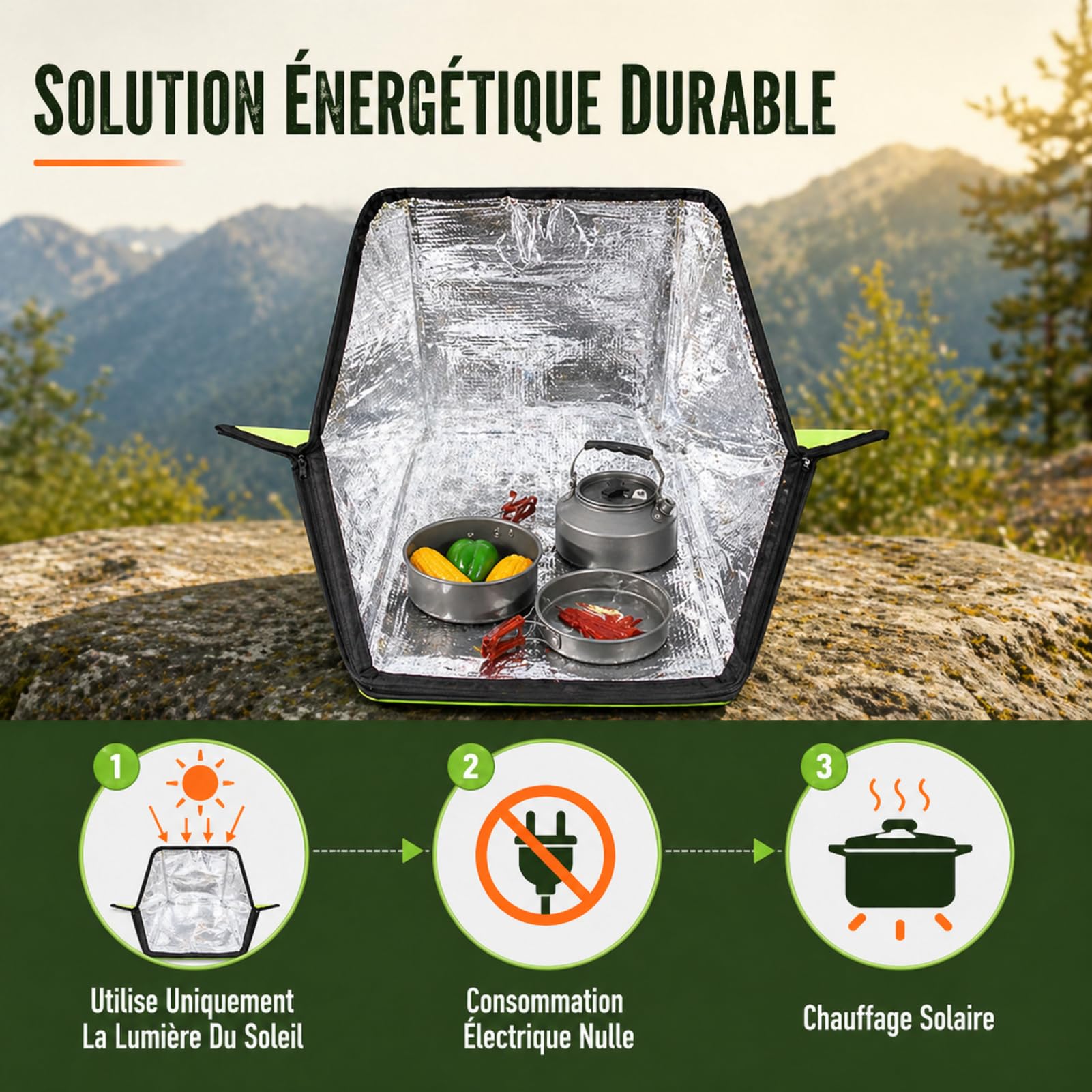 Four Solaire Pliable - Portable Cuiseur Solaire Extérieur Sans Électricité | Résistant À La Chaleur Avec Doublure D'aluminium, 110°C Haute Température Pour Camping, Randonnée Et Vie En Camping-Car