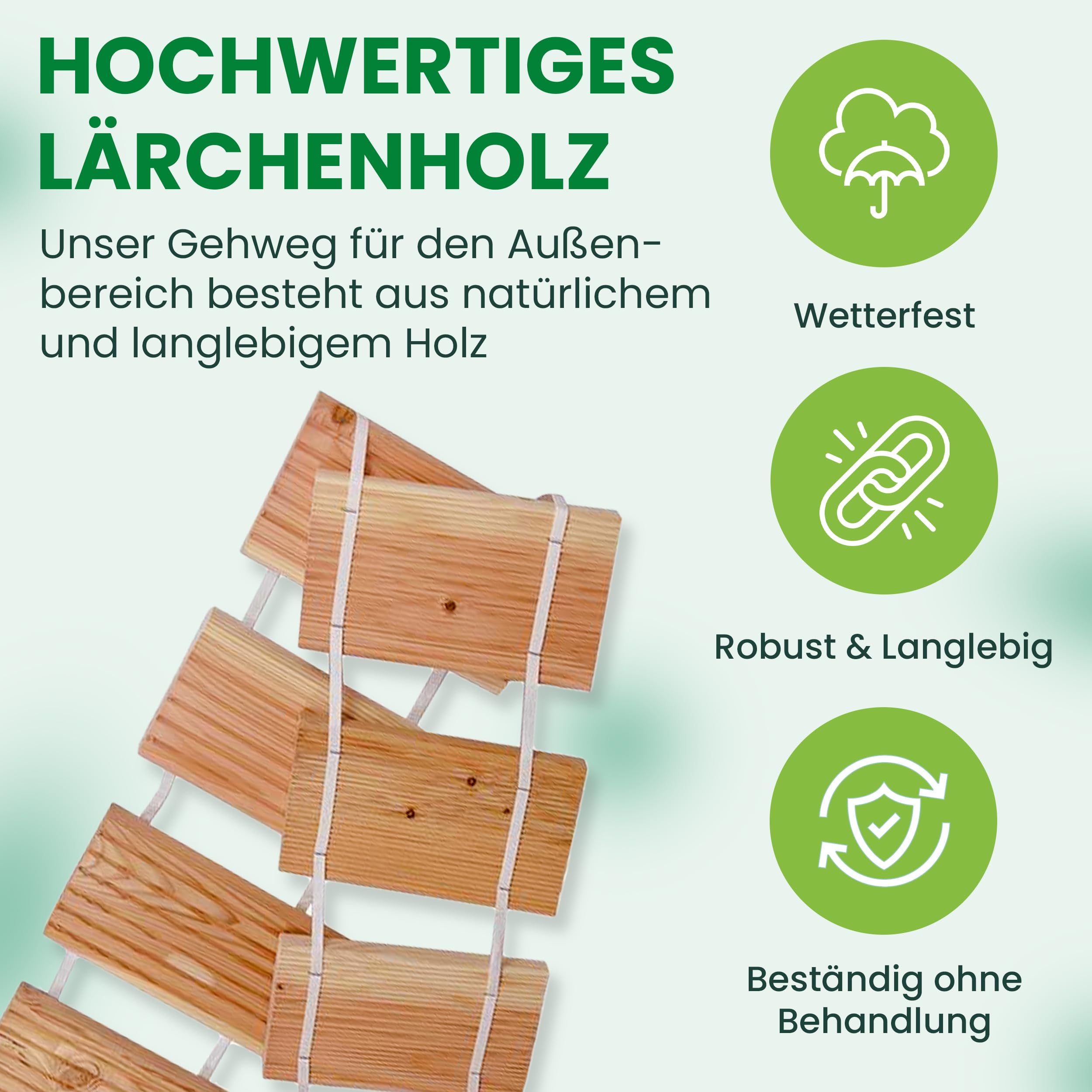 Gartenwelt Riegelsberger Rollweg Lärche 26 × 250 cm Holzweg flexibel | Lärchenholz | Geriffelte Trittflächen | Rollbar | Wetterfest | Für Garten, Rasen, Beete & Wege