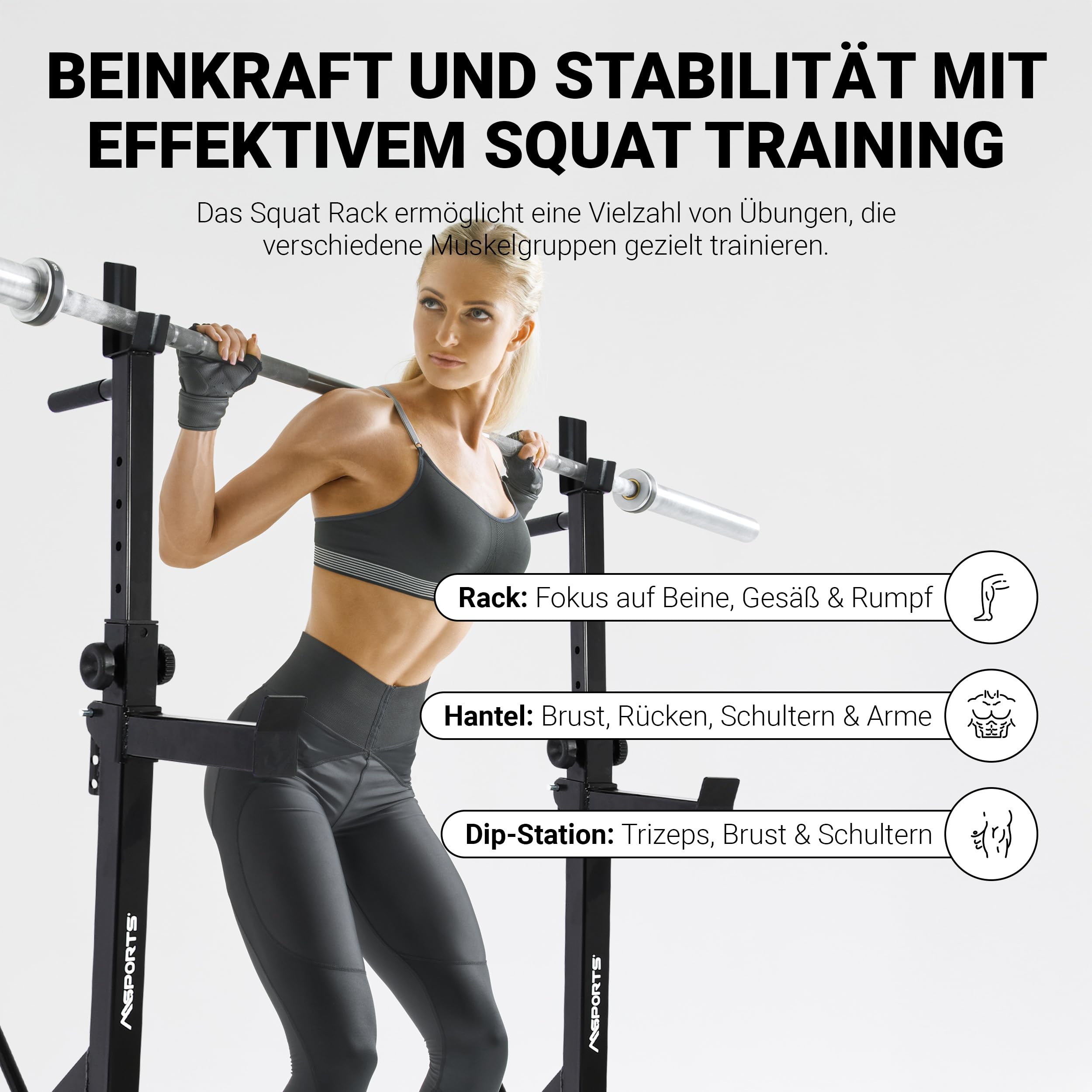 MSPORTS Hantelständer Premium – Höhenverstellbare Langhantel-Ablage & Squat Rack für Home-Gym und Studio – sicher, stabil & platzsparen